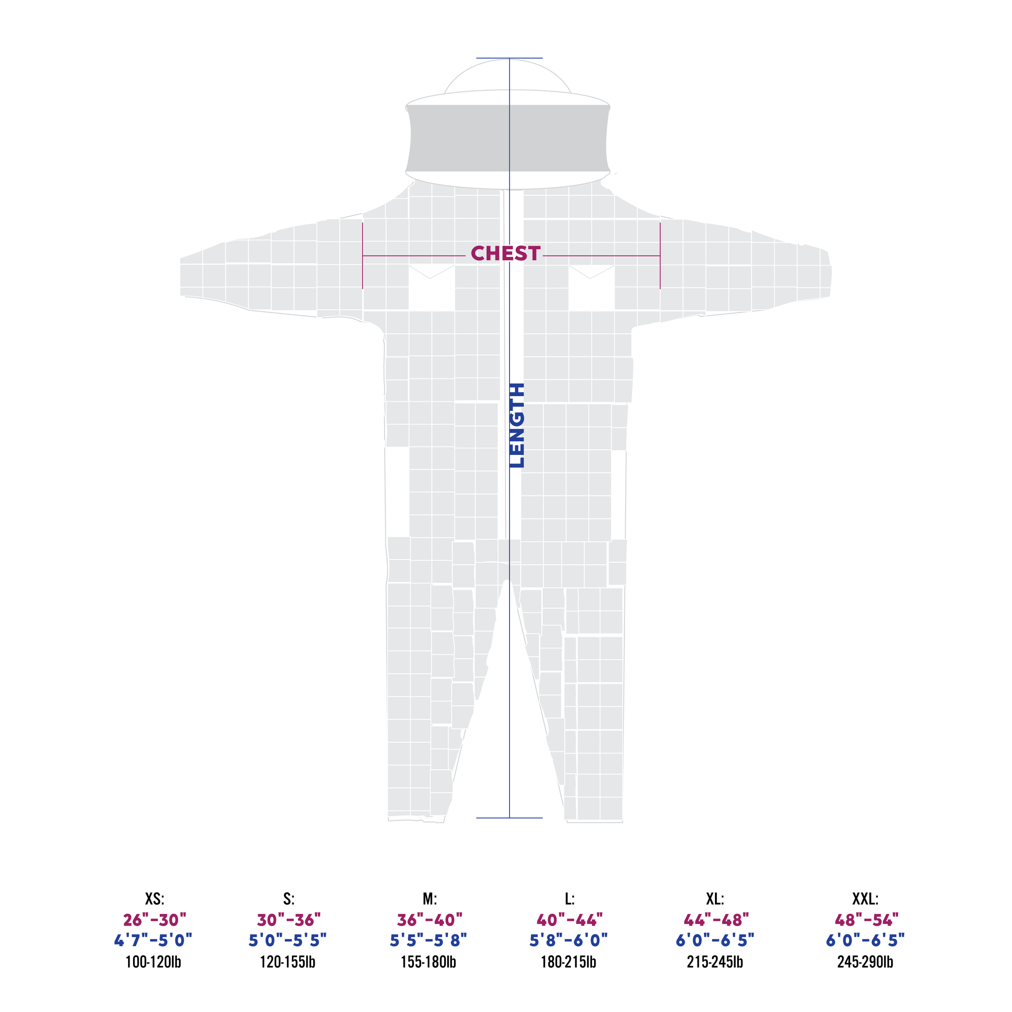 beekeeping suit size chart