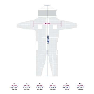 beekeeping suit size chart