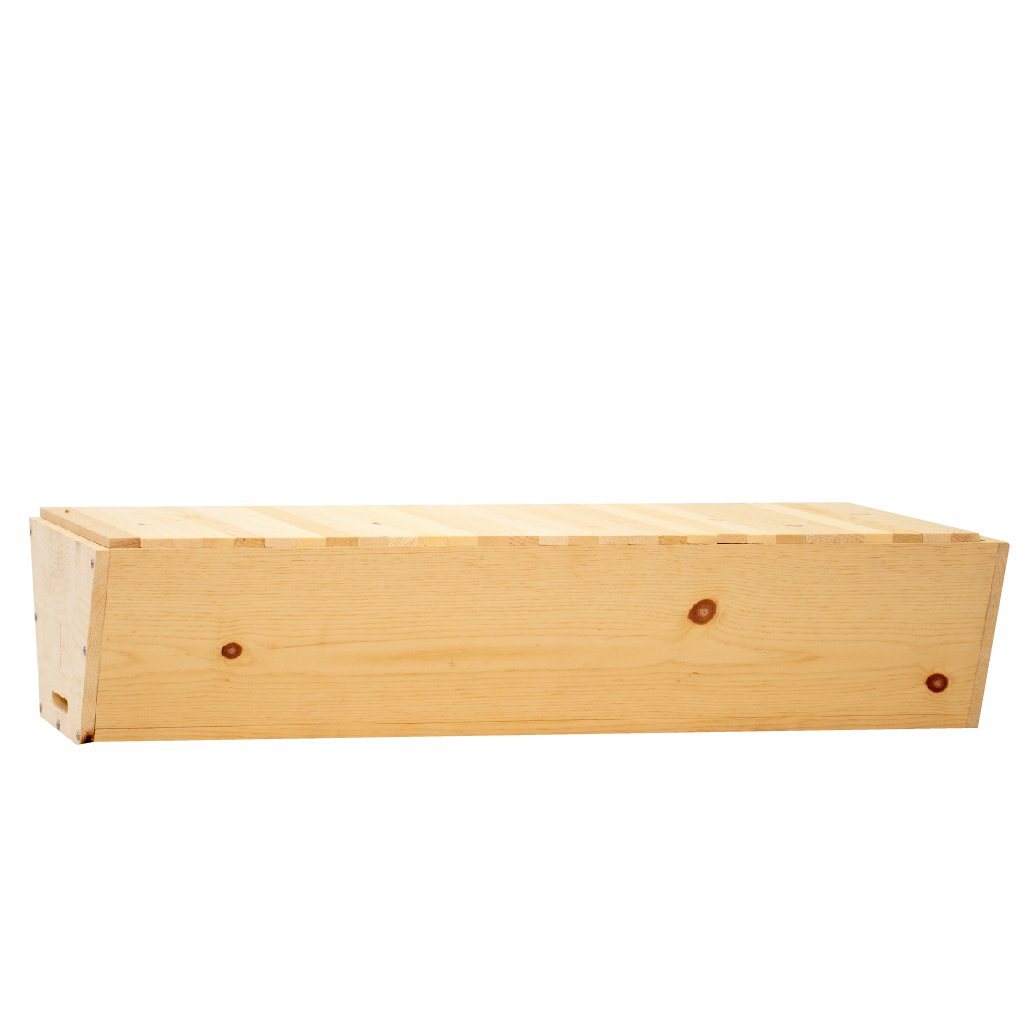 Standard top bar hive with top bars inside